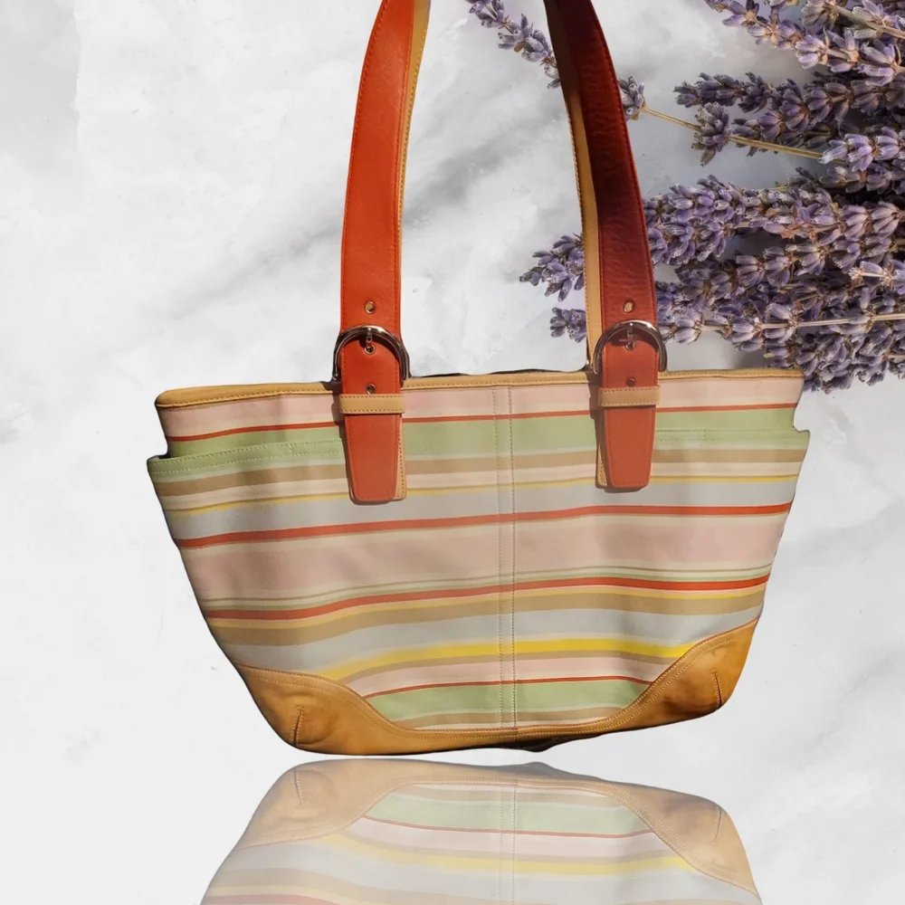 Coach Lg multi color strip baby /or travel bag
